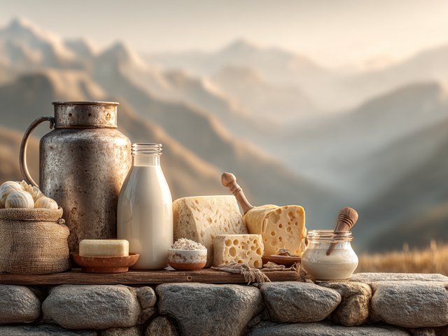 Mandıra sabahı · Bozdağ silüetinde tulum, lor, tereyağı, taze süt